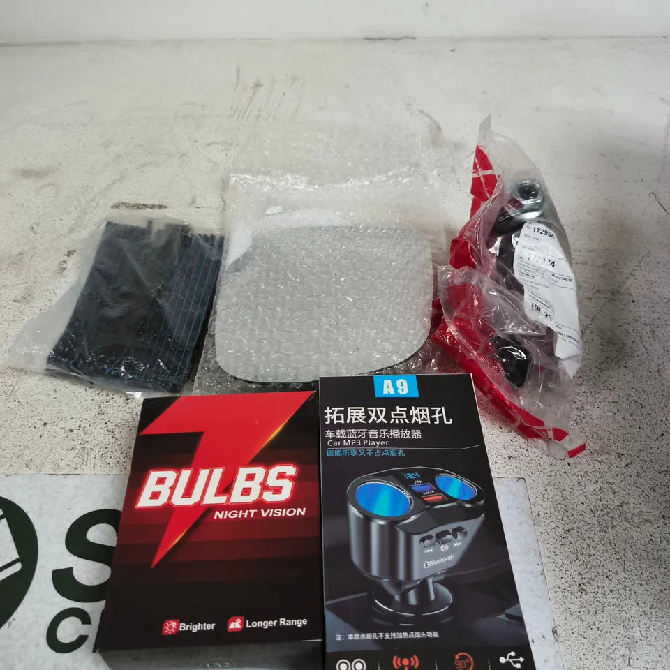 APPROXIMATELY 8 ASSORTED VEHICLE PARTS/ACCESSORIES TO INCLUDE WHEEL BEARING WEIGHTS, CAR MP3 PLAYER, BALL JOINT ETC 