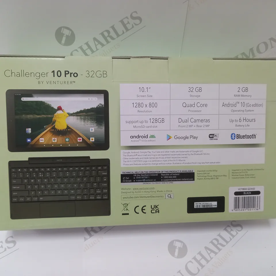 BRAND NEW BOXED VENTURER CHALLENGER 10 PRO 10.1" ANDROID TABLET WITH DETACHABLE KEYBOARD - BLACK 32GB