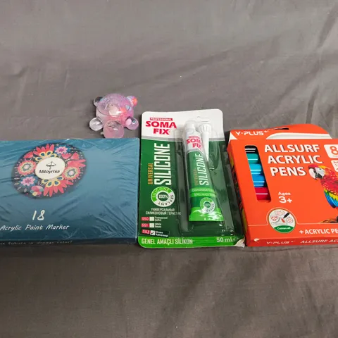 APPROX 10 ASSORTED ITEMS TO INCLUDE - ALLSURF ACRYLIC PENS, SILICONE SEALANT (50 ML) + ACRYLIC PAINT MARKER SET