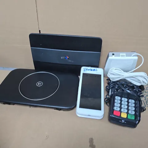 APPROXIMATELY 10 ASSORTED ELECTRICAL ITEMS TO INCLUDE PAX A920PRO, BT SMART HUB 2, TRUE CALL TC3, ETC