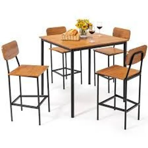 BOXED COSTWAY 5-PIECE INDUSTRIAL DINING TABLE SET WITH COUNTER HEIGHT TABLE AND 4 BAR STOOLS