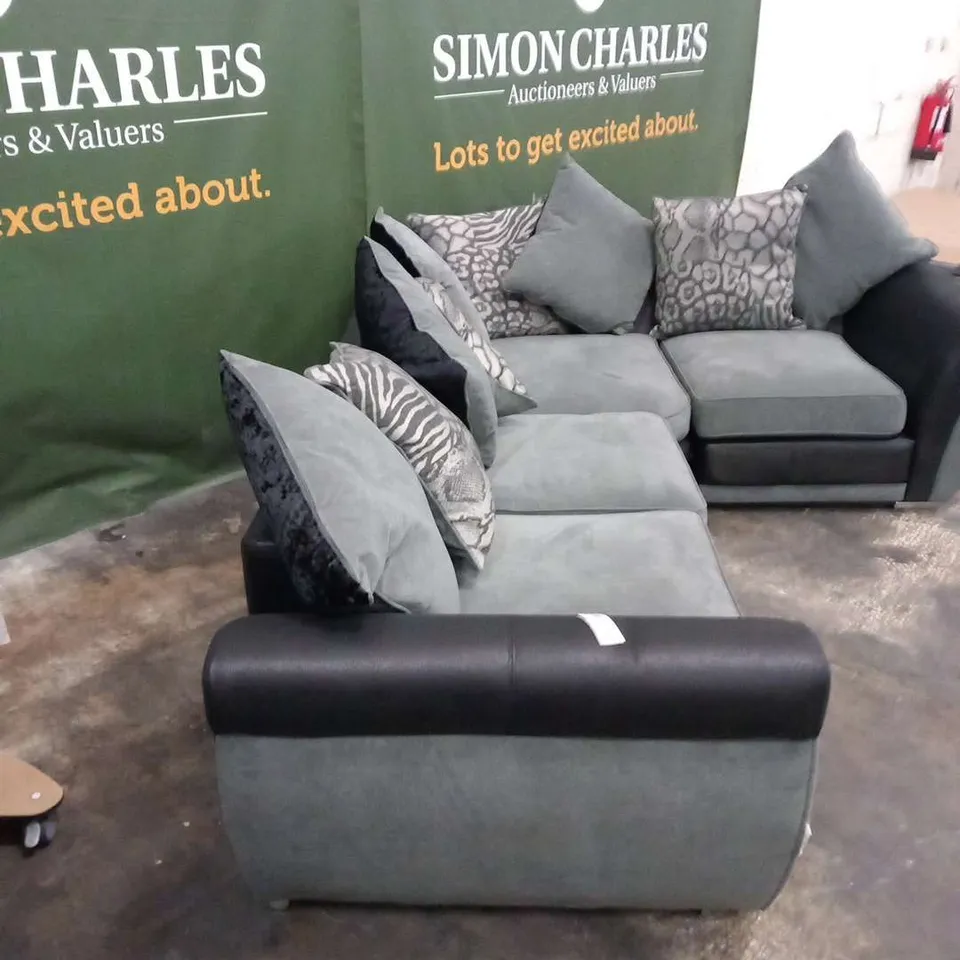 DESIGNER HILTON VIPER BLACK AND GRACELANDS GRAPHITE FABRIC CORNER SOFA WTH SCATTER CUSHIONS