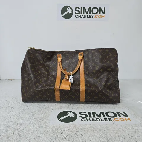 LOUIS VUITTON MONOGRAM CANVAS TRAVEL BAG WITH TAN LEATHER TRIMS