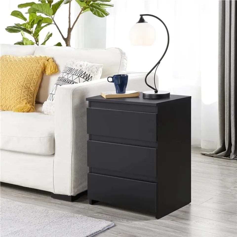BOXED 45CM W MANUFACTURED WOOD BEDSIDE TABLE - BLACK (1 BOX)