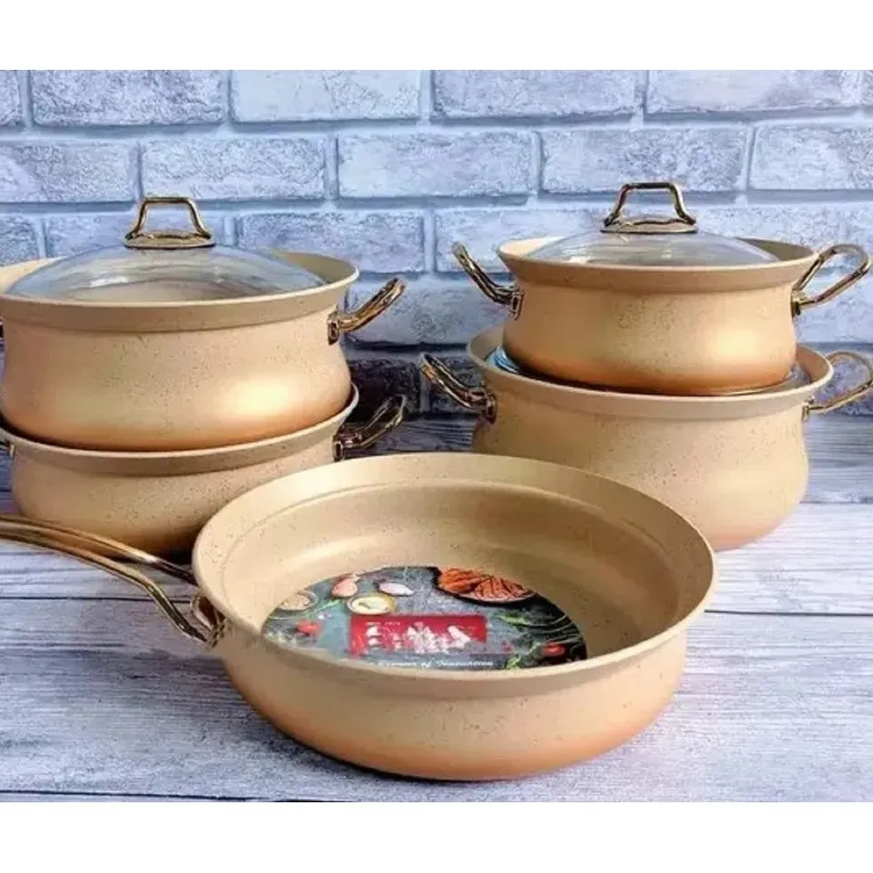 BOXED O.M.S COLLECTION 9 PCS GRANITE NON-STICK CASSEROLE SET (1 BOX)