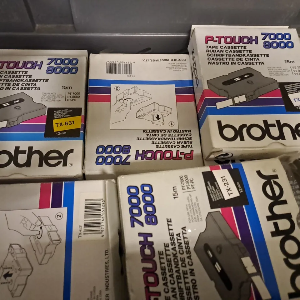 APPROXIMATELY 10 ASSORTED BROTHER P-TOUCH TO INCLUDE - TX631 , TX-551 , TX-233 ETC