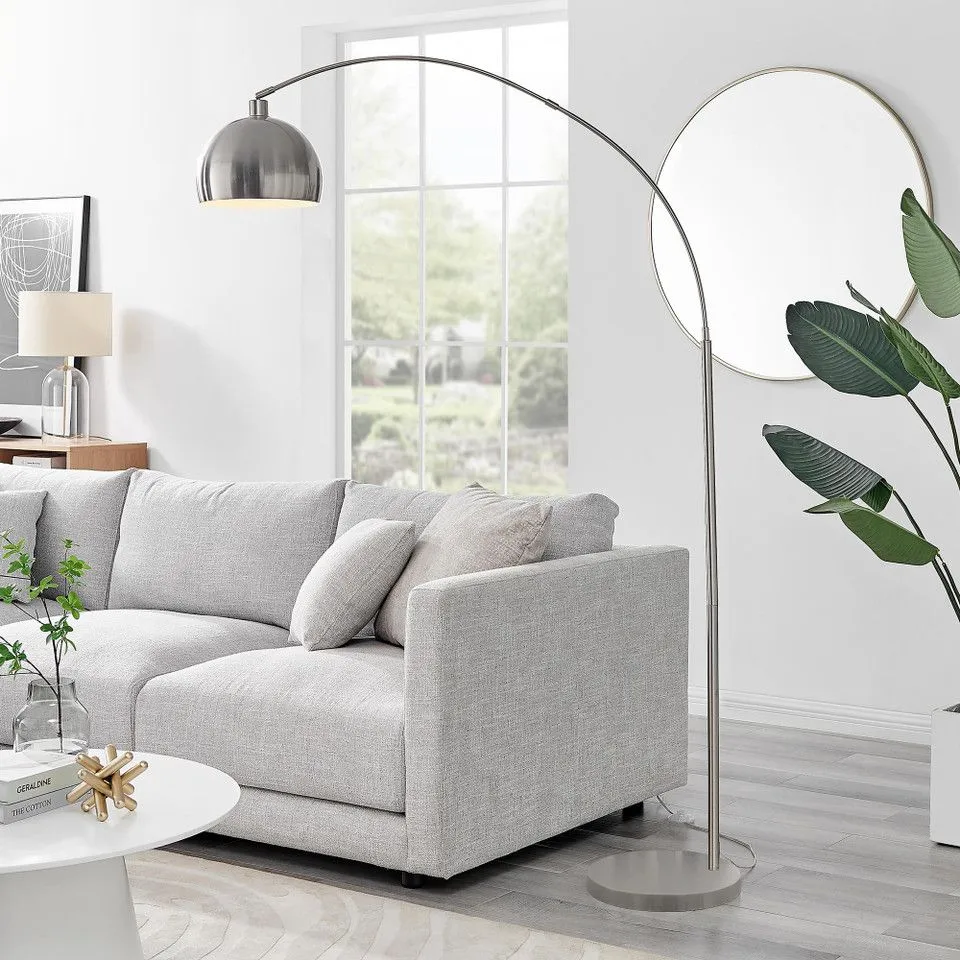 BOXED HOLDEN CHROME SILVER FLOOR ARC STANDING LAMP (2 BOXES)