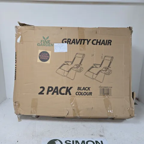 FINE GARDEN GRAVITY CHAIR – 2 PACK, BLACK (BOXED)
