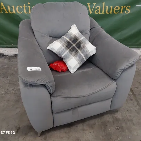 QUALITY BRITISH DESIGNER G PLAN JACKSON POWER RECLINING EASY CHAIR PLUSH GREY SLATER FABRIC