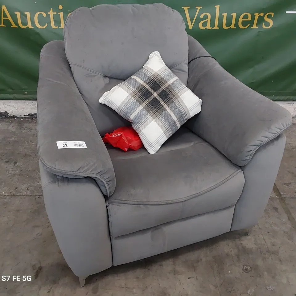 QUALITY BRITISH DESIGNER G PLAN JACKSON POWER RECLINING EASY CHAIR PLUSH GREY SLATER FABRIC 