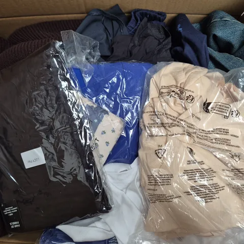 APPROXIMATELY 35 ASSORTED CLOTHING ITEMS IN VARIOUS SIZES, STYLES & COLOURS TO INCLUDE BRANDS SUCH AS NEXT, LA BEEBY, ROUTE ONE, ETC - COLLECTION ONLY
