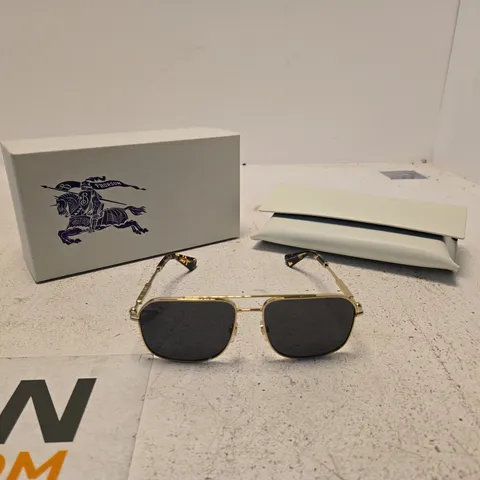 BURBERRY SUNGLASSES – GOLD FRAME, DARK LENSES BOXED