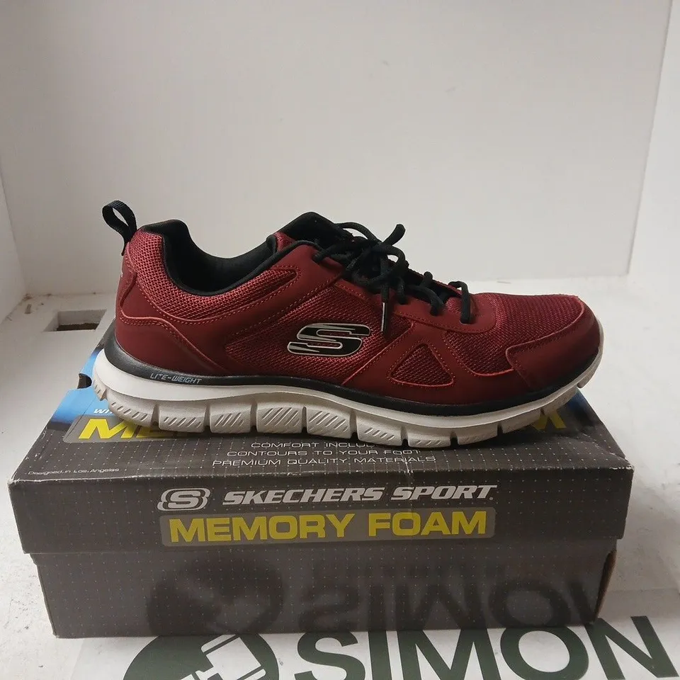 SKECHERS MEMORY FOAM TRAINERS – RED MESH, LACE-UP UK 12