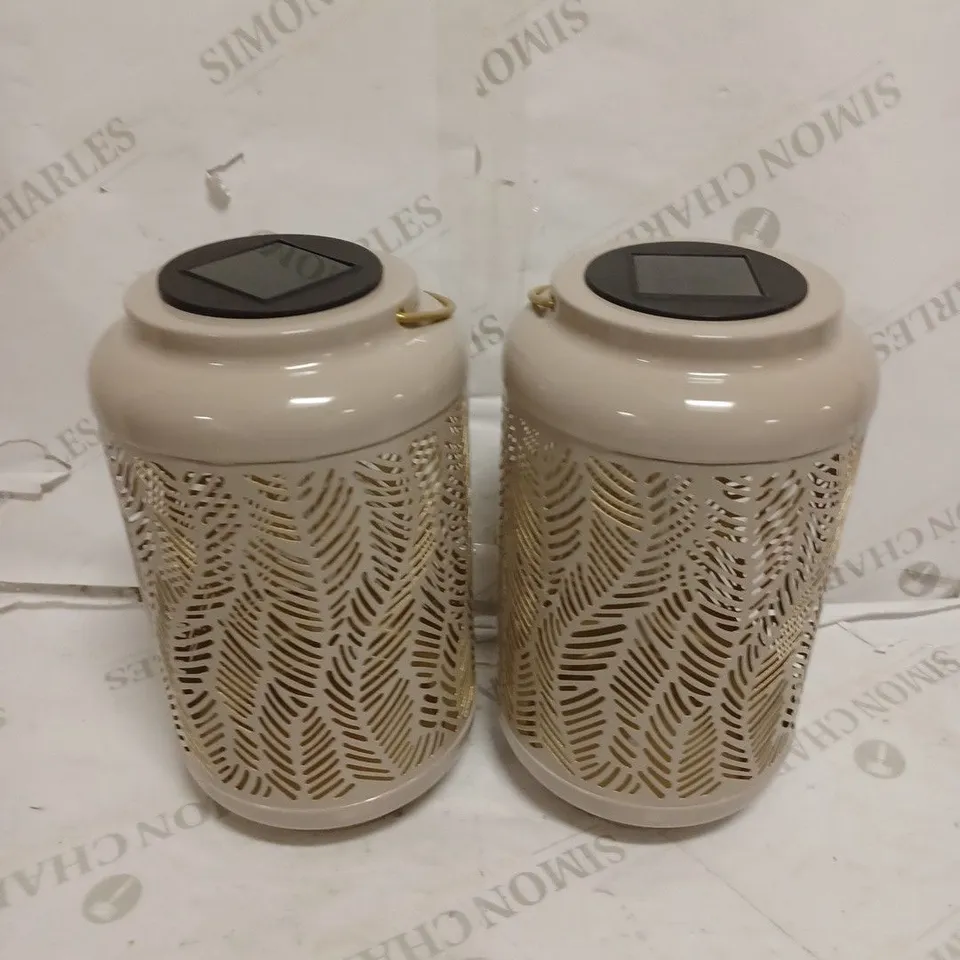 GARDEN REFLECTIONS SET OF 2 PATTERNED SOLAR LANTERNS, LEAF