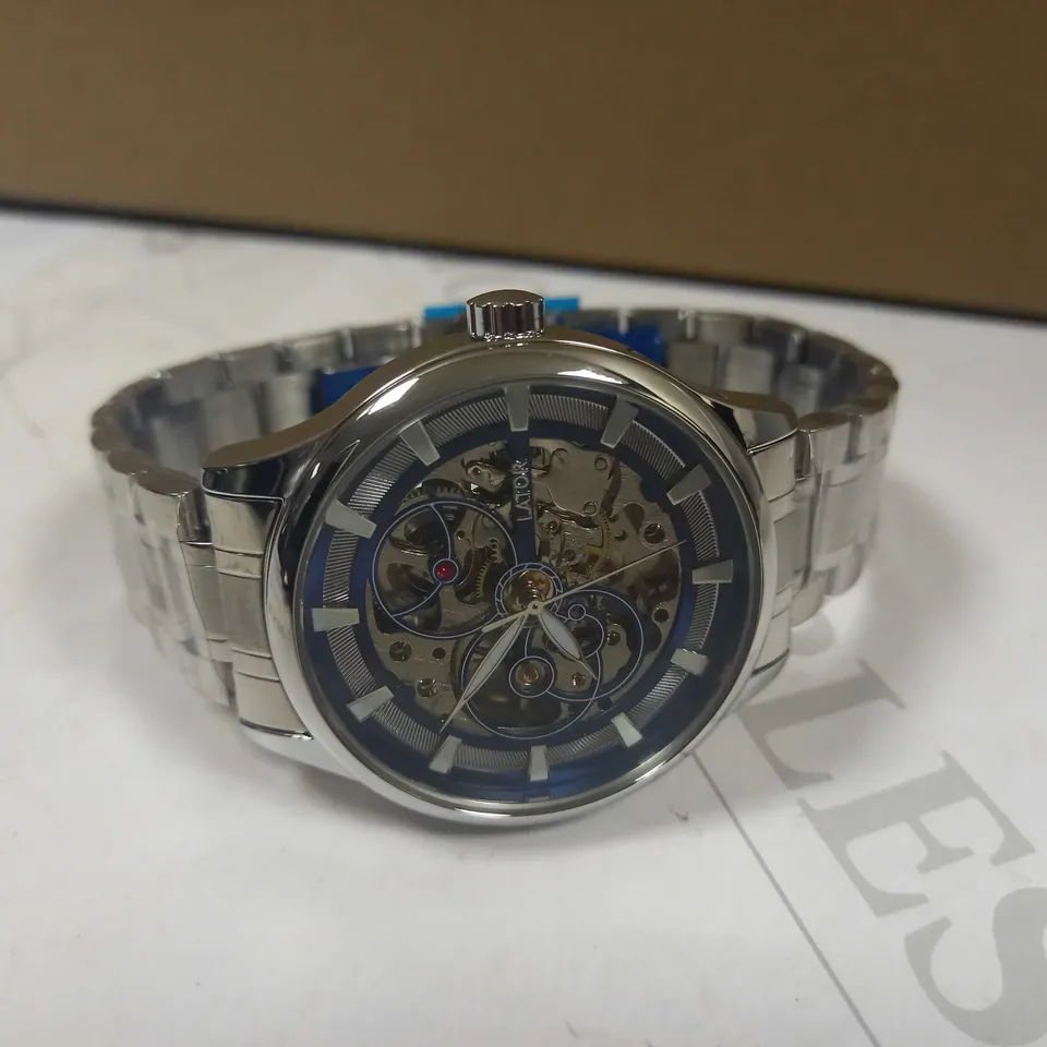 LATOR CALIBRE TACHYMETRE BLUE DIAL CHRONOGRAPH STYLE BRACELET STRAP WATCH RRP £635