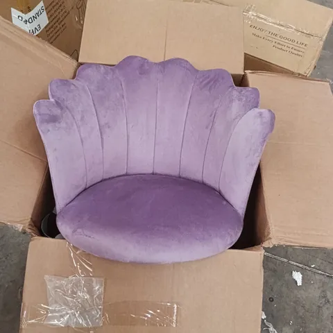 BOXED VELVET SHELL ARMCHAIR - LAVENDER/PURPLE/GOLD (1 BOX)