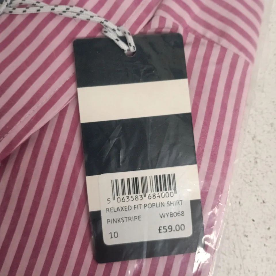 CREW CLOTHING COMPANY RELAXED FIT POPLIN SHIRT – PINK STRIPE, UK SIZE 10