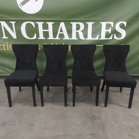 SET OF 4 KENSINGTON BLACK VELVET BUTTON BACK DINING CHAIRS - BLACK LEGS 