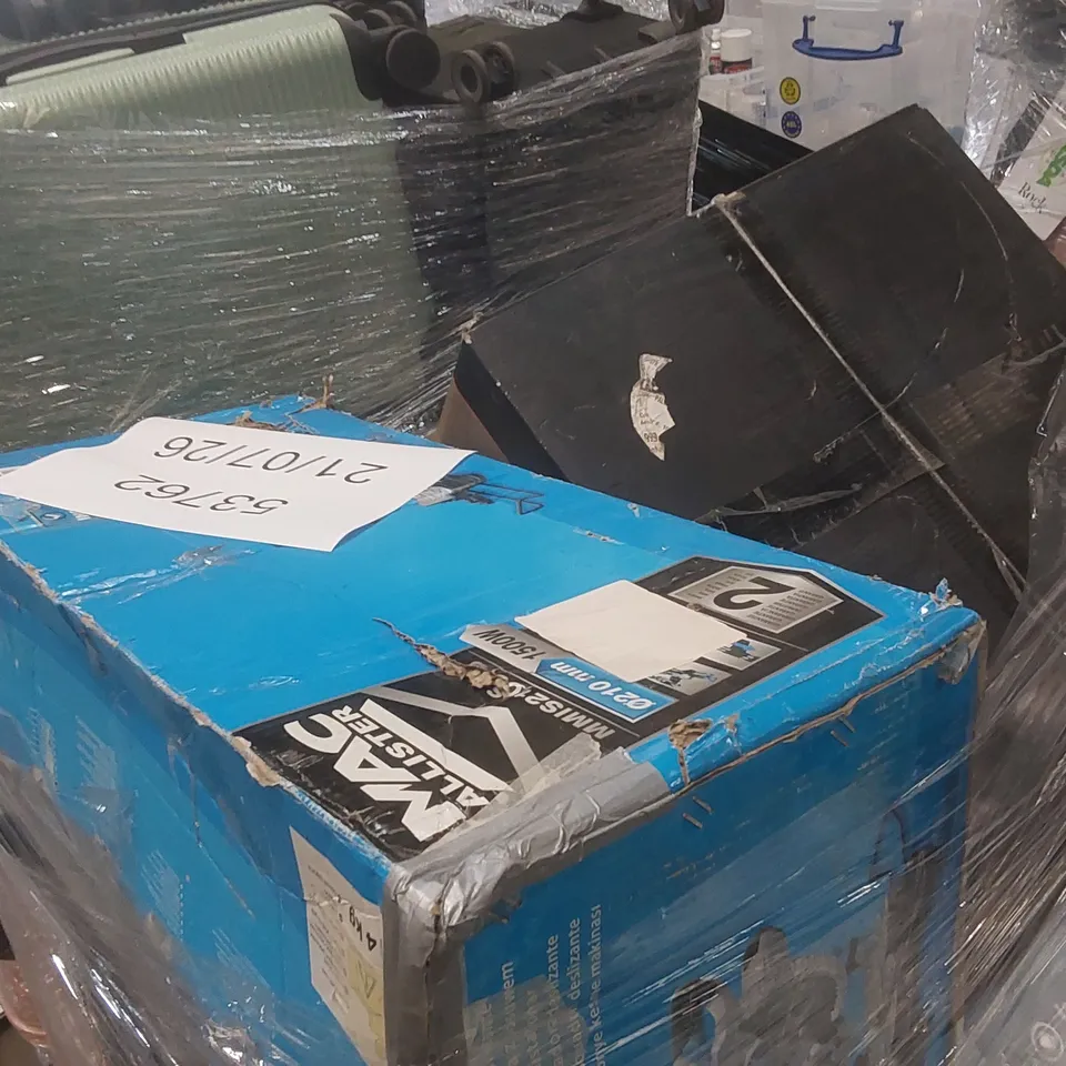 PALLET CONTAINING A VERY LARGE QUANTITY OF ASSORTED ITEMS INCLUDING: MAC ALLISTER SLIDING METRE SAW, AIR COOLERS, TOWER FANS ECT