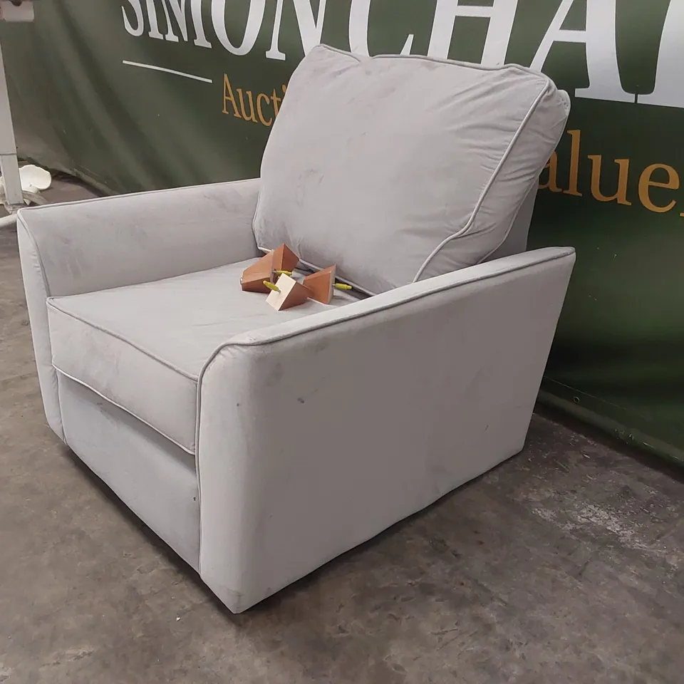 QUALITY DESIGNER GREY VELVET ARMCHAIR 