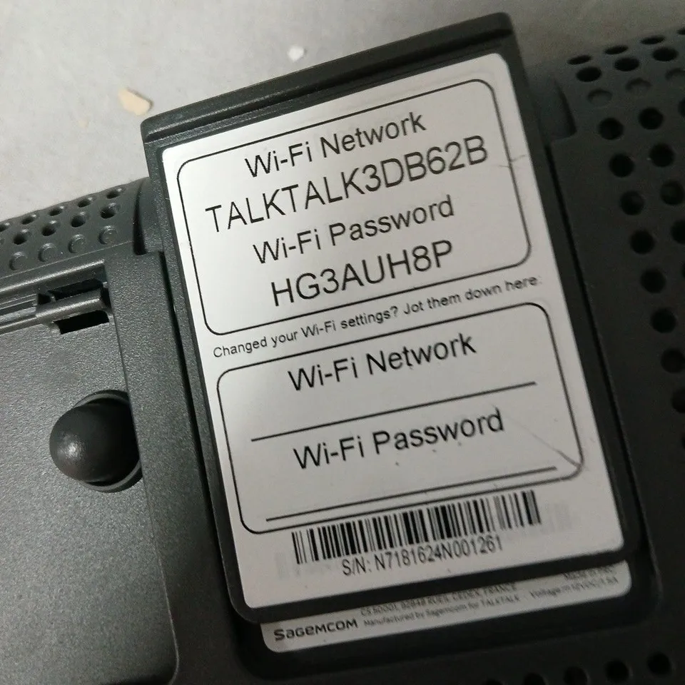 TALKTALK ROUTER (SAGEMCOM) – WI-FI GATEWAY/MODEM NOT TESTED NO CHARGER .