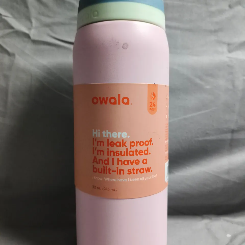 OWALA INSULATED WATER BOTTLE 32 OZ (945 ML) – PINK WITH BUILT-IN STRAW