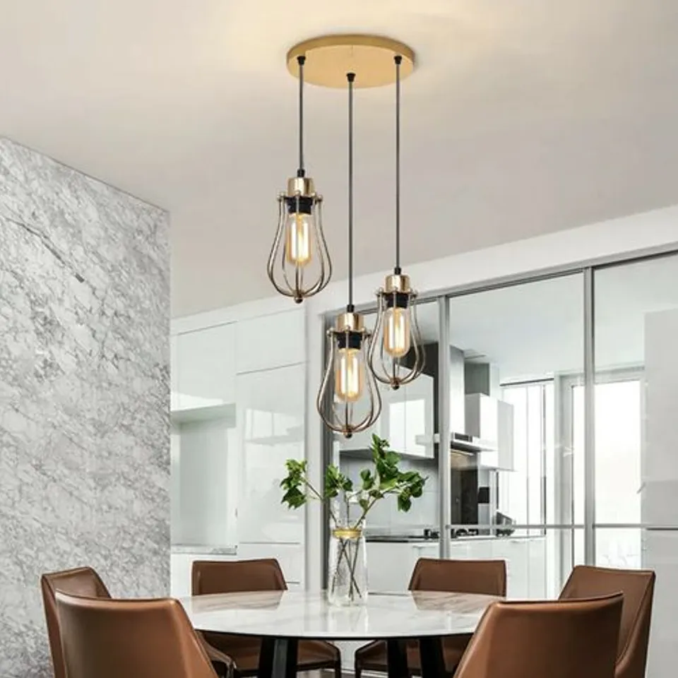 BOXED HOUSE ADDITIONS ROYAL 3 LIGHT FRENCH CLUSTER PENDANT GOLD