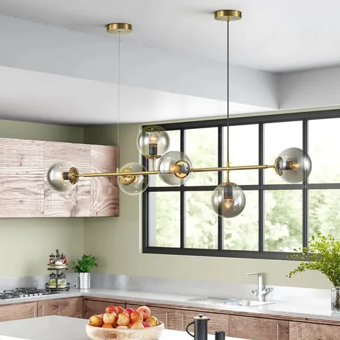 BOXED WORTHINGTON 6 - LIGHT GOLD LINEAR SPUTNIK CHANDELIER GLOBE GLASS BUBBLE (1 BOX)