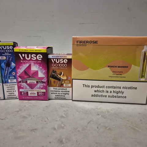 APPROXIMATELY 20 ASSORTED E-CIGARETTE PRODUCTS TO INCLUDE -VUSE , FIREROSE EX4500 ETC