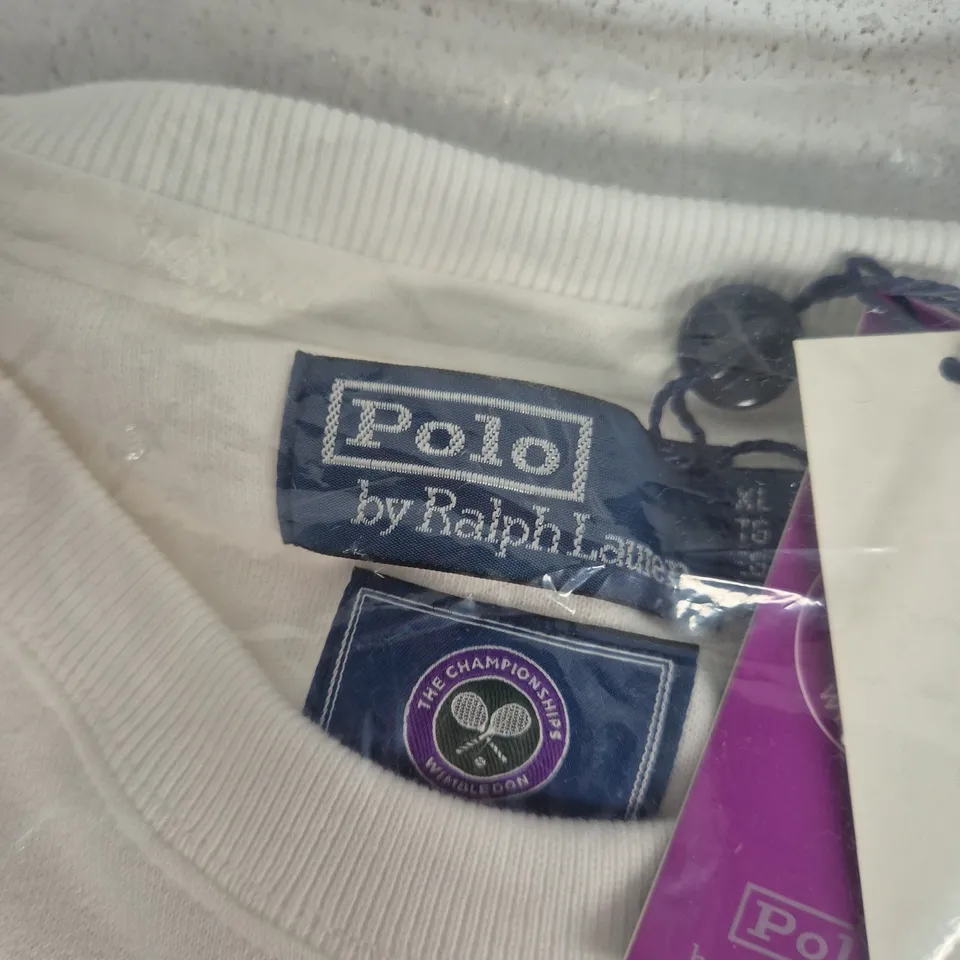 BAGGED POLO BY RALPH LAUREN WOOL/COTTON WHITE SWEATSHIRT WITH WIMBLEDON BEAR GRAPHIC – XL