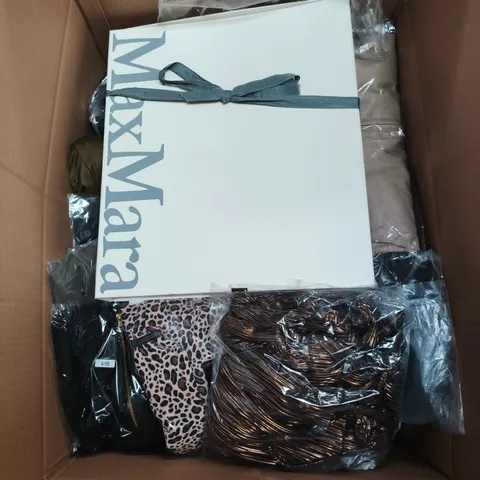 LARGE BOX OF APPROXIMATELY 25 ASSORTED CLOTHING ITEMS IN VARIOUS COLOURS, STYLES AND SIZES - COLLECTION ONLY