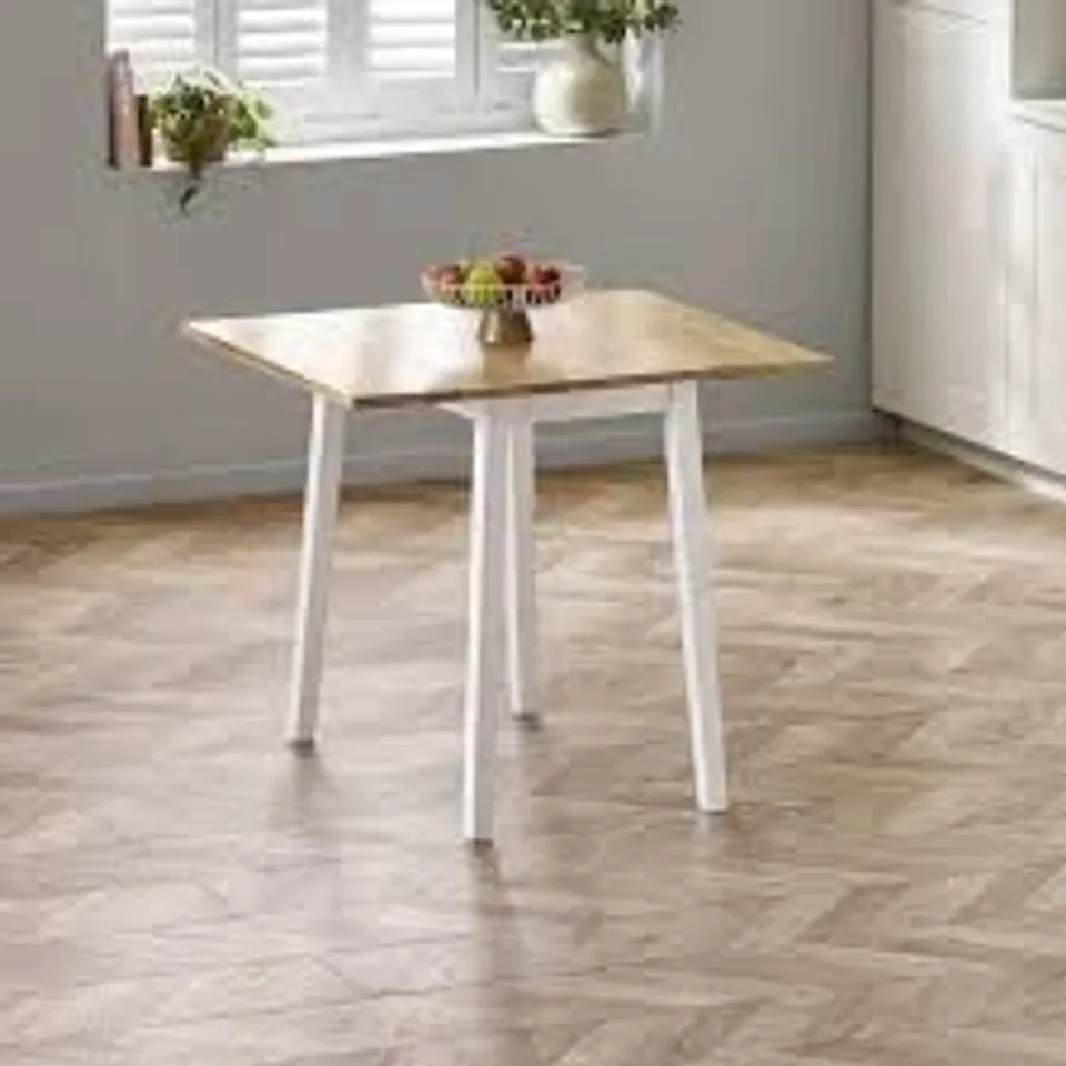 BOXED DINING TABLE LINWOOD WHITE AND OAK DROP LEAF SQUARE EXTENDING TABLE (1 BOX)