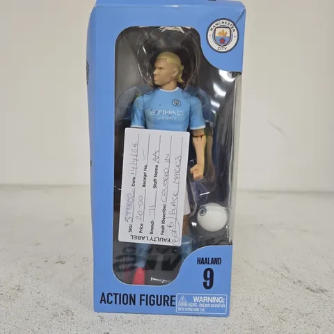 MANCHESTER CITY HAALAND ACTION FIGURE – BOXED, BLUE KIT WITH FOOTBALL ACCESSORY