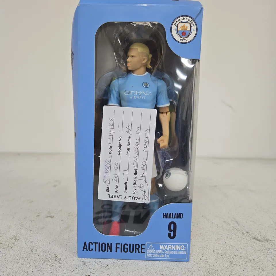 MANCHESTER CITY HAALAND ACTION FIGURE – BOXED, BLUE KIT WITH FOOTBALL ACCESSORY