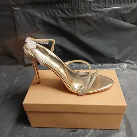 SIMMI LONDON GOLD METALLIC STRAPPY HIGH HEEL SANDALS UK 7