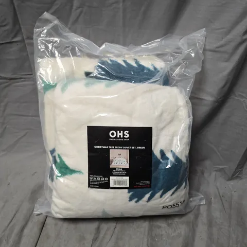 BAGGED OHS CHRISTMAS TREE TEDDY DUVET SET IN CREAM/GREEN - SINGLE