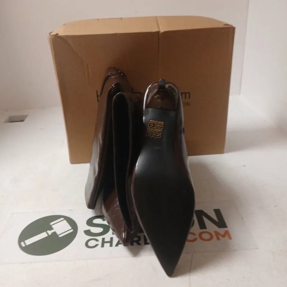 BOOHOO BROWN COLUMN DAY KITTEN HEEL BOOT – UK 5