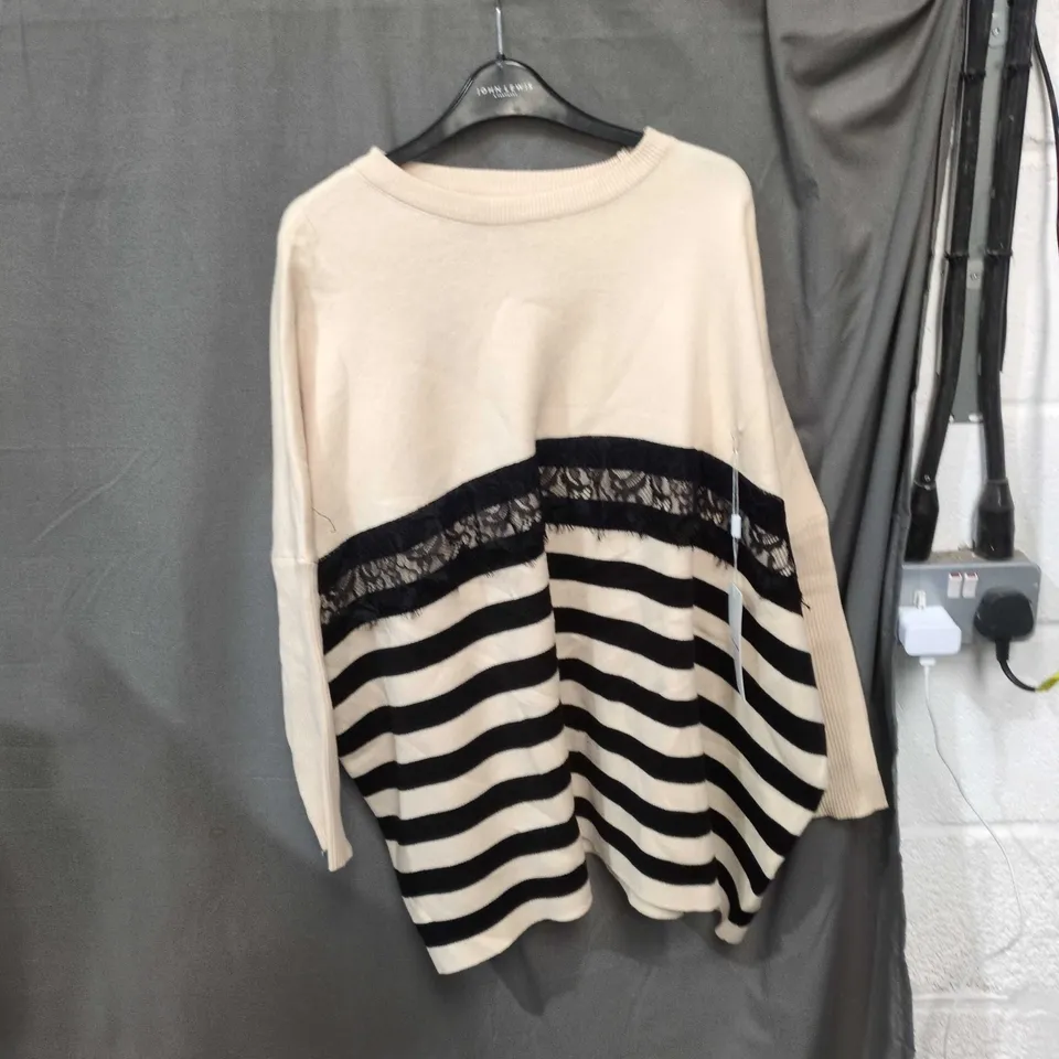 MISS CHARM  PARIS WOMEN'S JUMPER WITH BLACK LACE STRIPE – CREAM & BLACK - SIZE UNSPECIFIED 