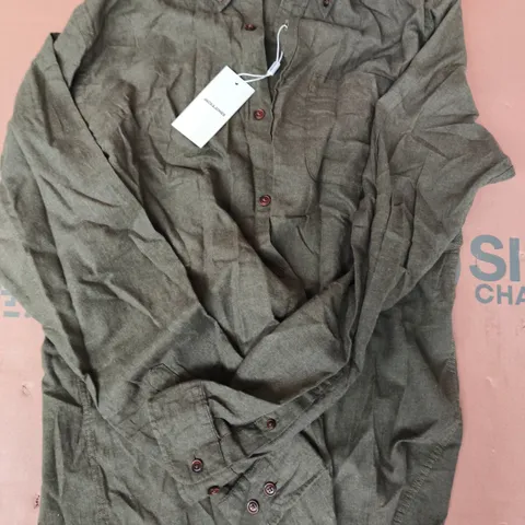 JACK & JONES LONG SLEEVE HEATHER SHIRT IN DARK GREEN SIZE MEDIUM