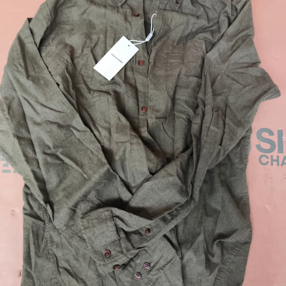 JACK & JONES LONG SLEEVE HEATHER SHIRT IN DARK GREEN SIZE MEDIUM