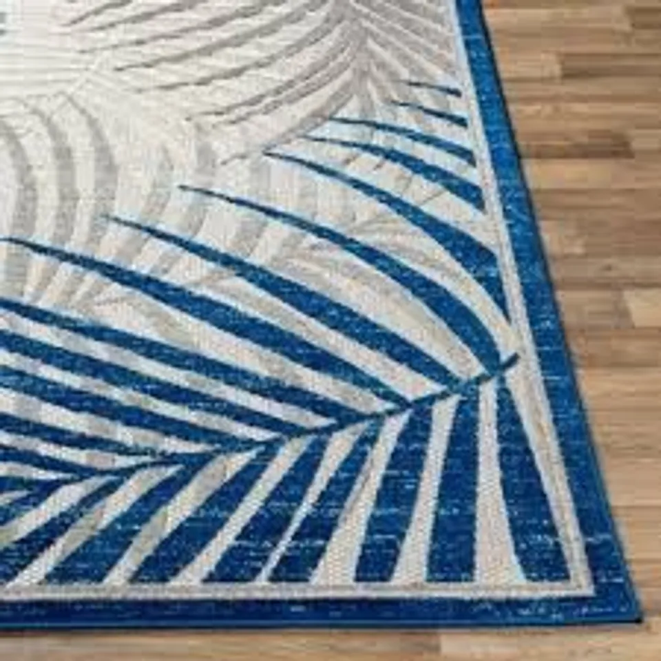 BRAND NEW BAGGED SURYA MACHINE WOVEN TROPICAL PATTERN AREA RUG - BLUE // SIZE: 200 X 275cm