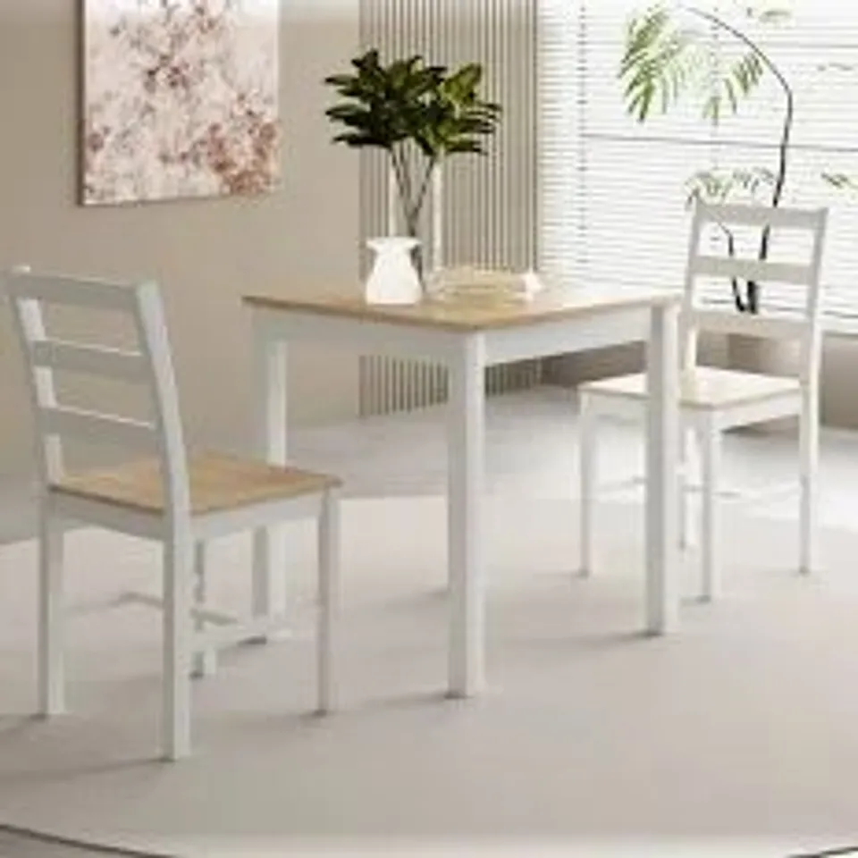 BOXED HOLCOMBE 2 SEATER WOODEN DINING SET - WHITE WITH NATURAL TOP 