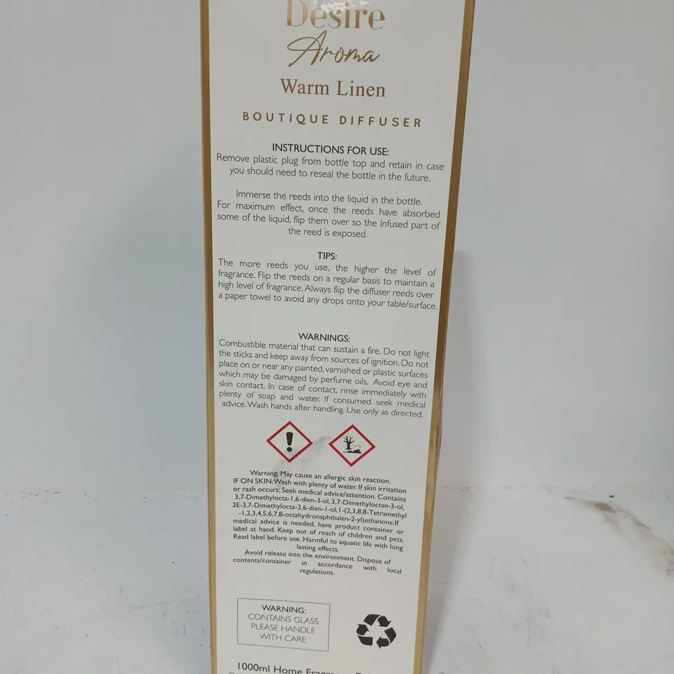 DESIRE AROMA WARM LINEN BOUTIQUE DIFFUSER 1000ML – BOXED PURPLE PRESENTATION BOX