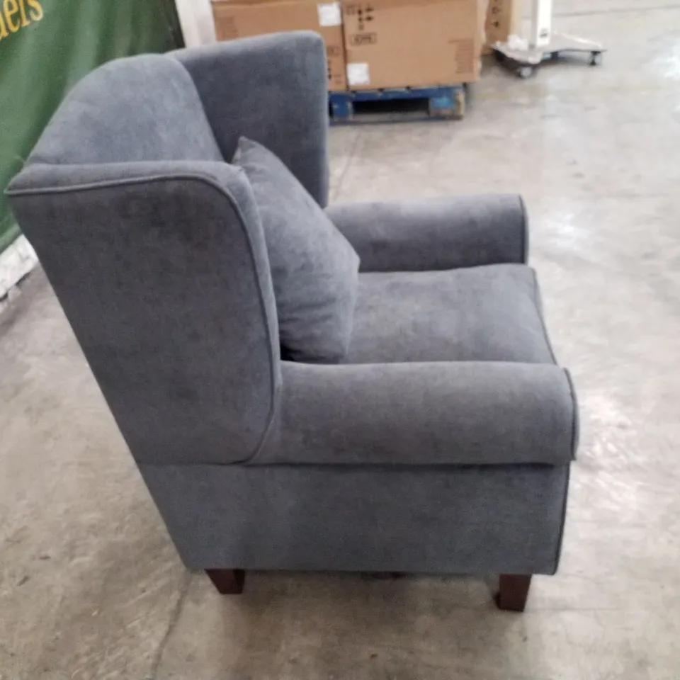QUALITY DESIGNER DENTON GRACE WING CHAIR - GREY FABRIC 