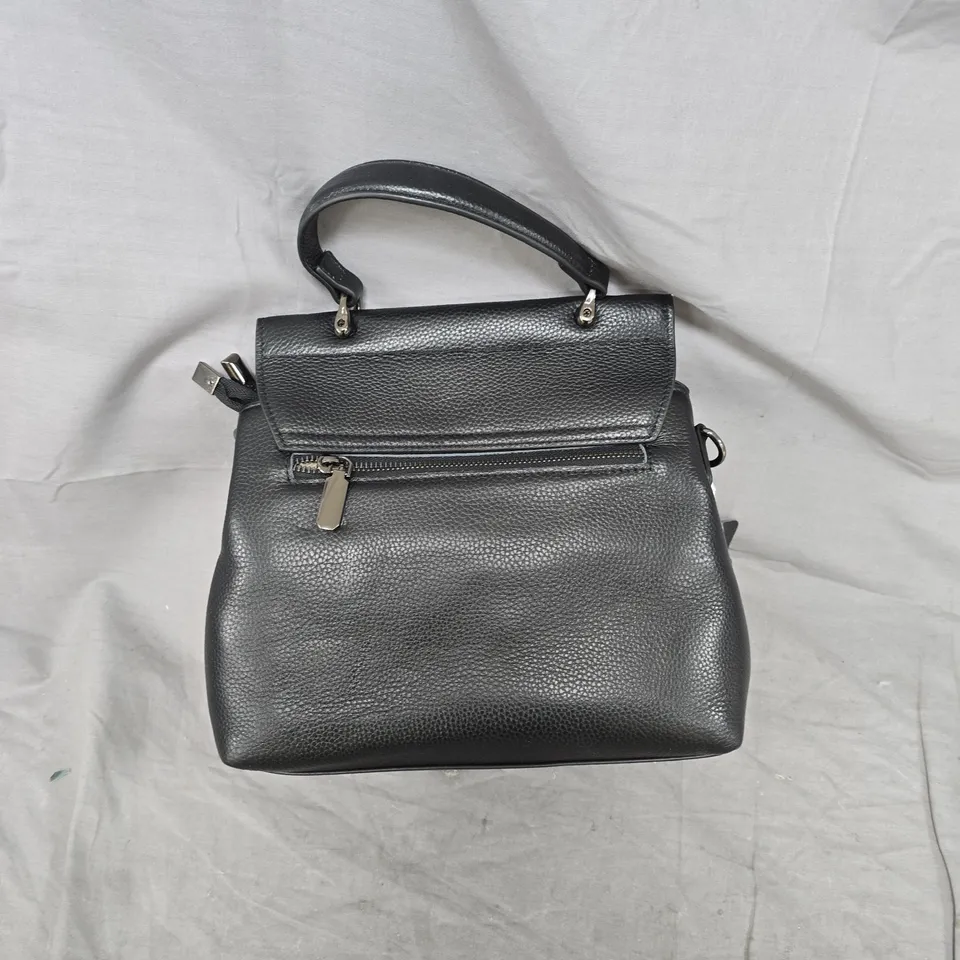 BLACK PEBBLED LEATHER HANDBAG WITH TOP HANDLE 