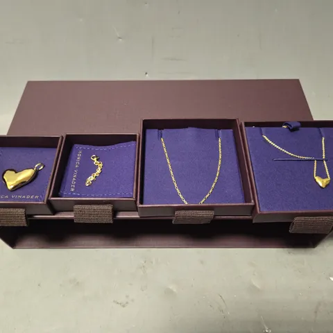 BOXED MONICA VINADER GIFT SET TO INCLUDE - GOLDEN NECKLACE , GOLDEN NECKLACE WITH HEART , HEART CHARM ETC