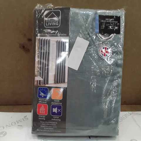 BRAND NEW ENHANCED LIVING BLACK OUT THERMAL CURTAINS - 168CM X 229CM (DUCK EGG)