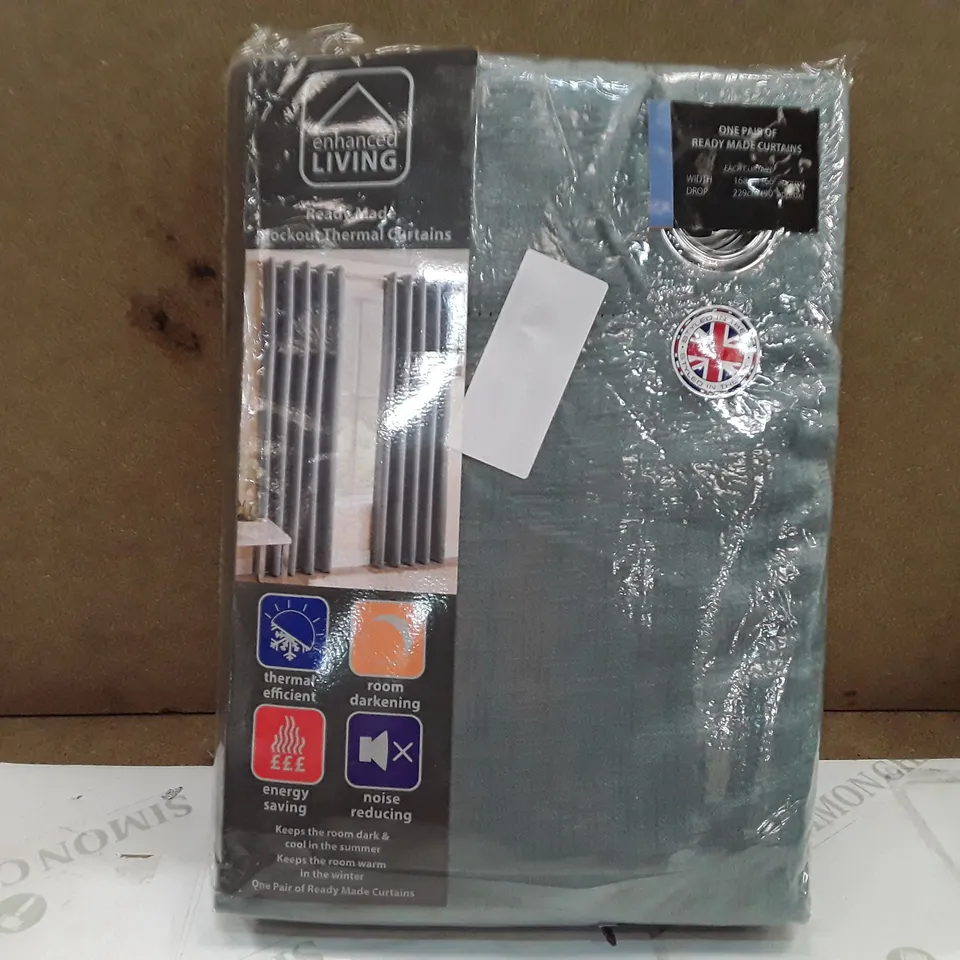 BRAND NEW ENHANCED LIVING BLACK OUT THERMAL CURTAINS - 168CM X 229CM (DUCK EGG) 