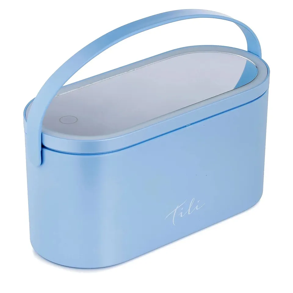 TILI PEARLESCENT STORAGE BOX WITH LED MIRROR BLUE