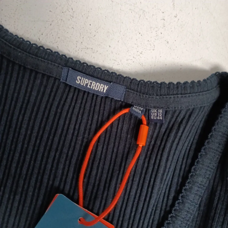 SUPERDRY ESSENTIAL BUTTON THUR LS TOP IN ECLIPSE NAVY - SIZE 16